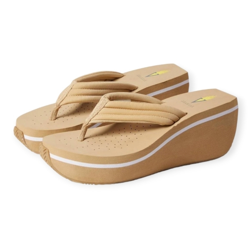 New VERY VOLATILE Zoe Wedge Thong Sandal Platform 11 Tan Nude Beige